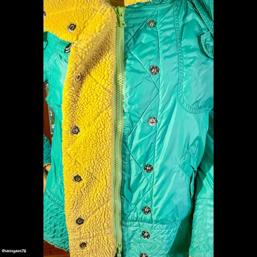 ▪️MARC JACOBS▪️ Turquoise Sherpa Trim Quilted Convertible Collar Jacket